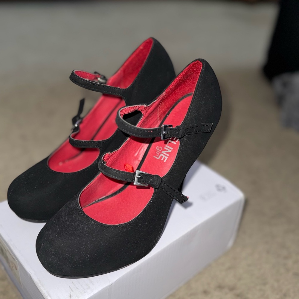 Madeline Black Heels with Red Interior